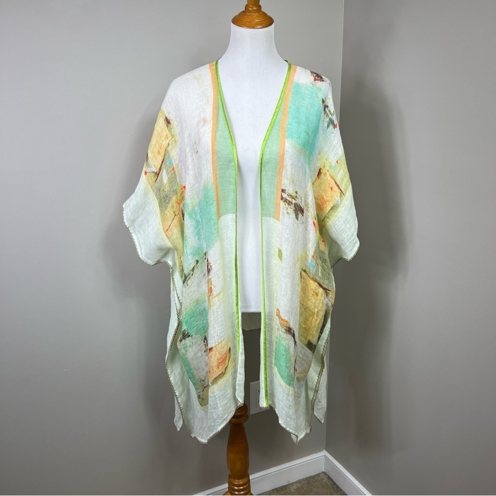 Soft Surroundings 100% linen watercolors abstract throw on top one size
